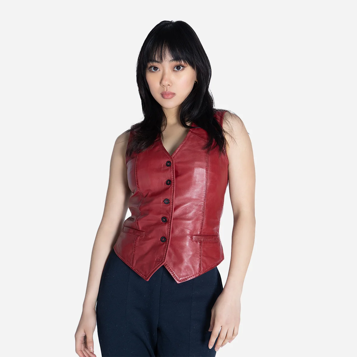Women leather vest red waistcoat - Image 3