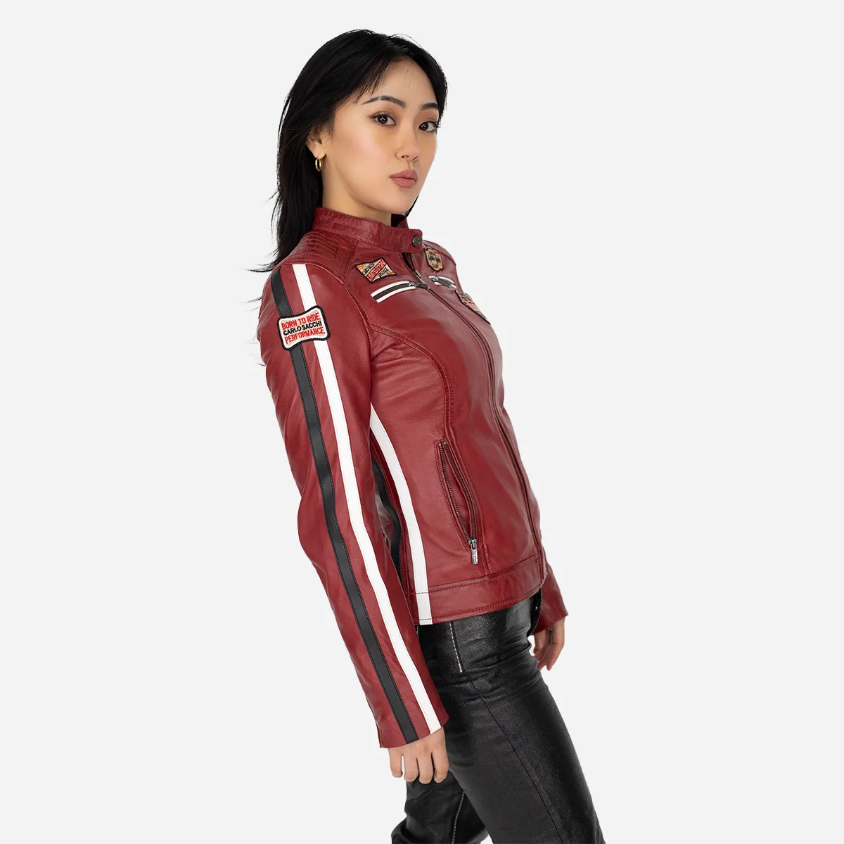 Ladies leather biker jacket red Lady T 24 - Image 2