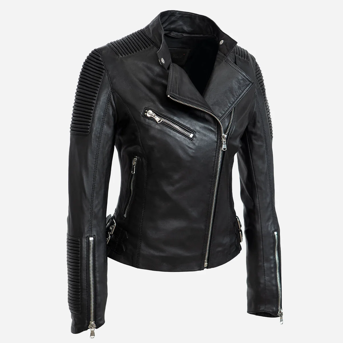 Ladies leather biker jacket black Aqb - Image 2