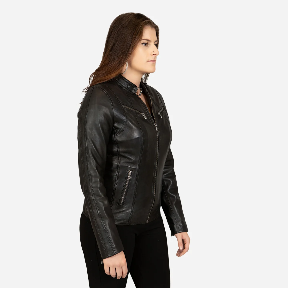 Womens leather jacket black 9902 - Image 2