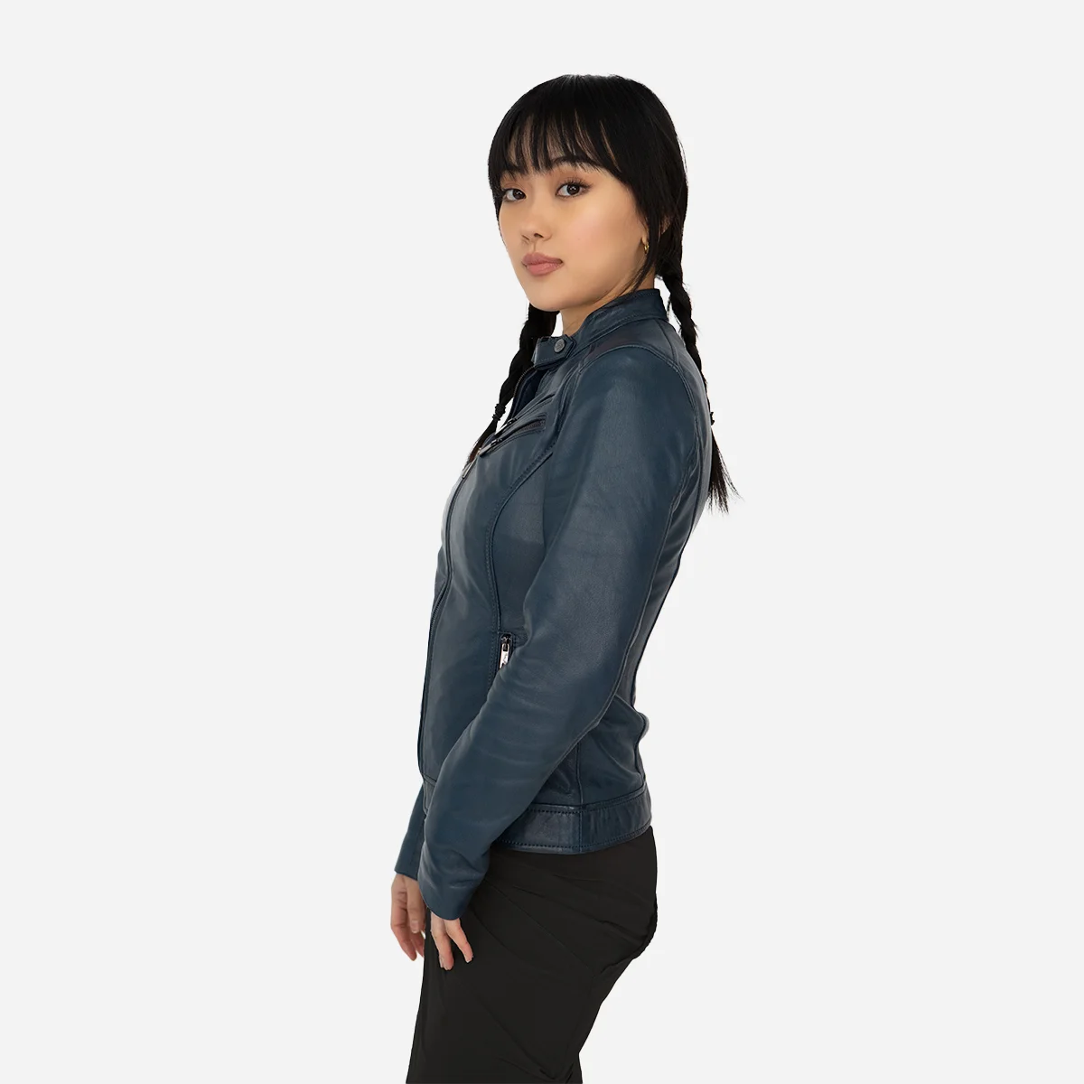 Womens leather jacket jeans blue Sonia K - Image 2