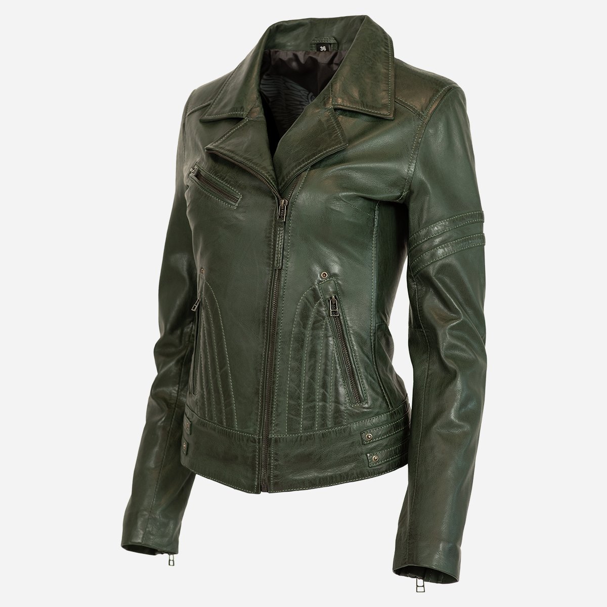 Ladies leather jacket green Jane 5 - Image 2