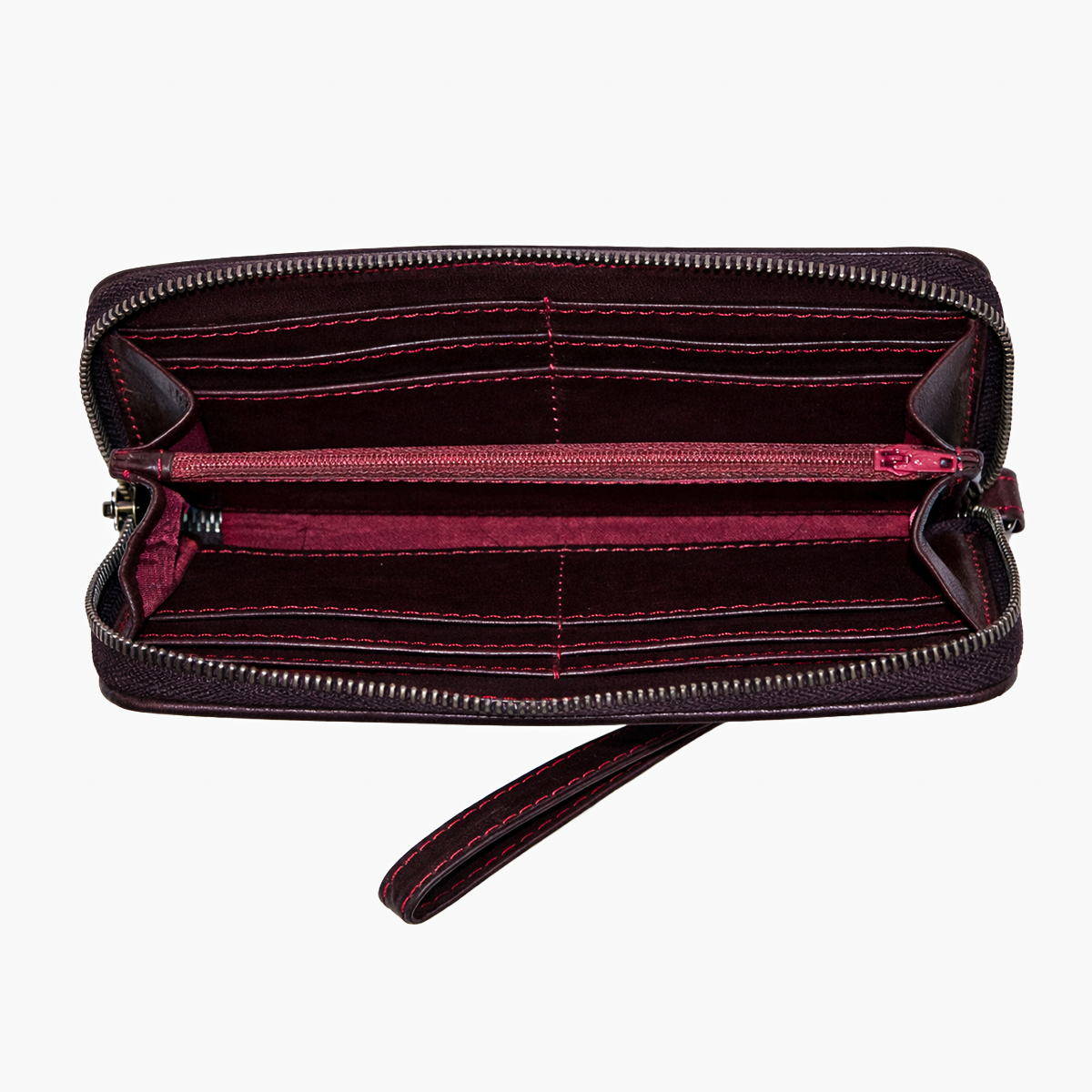 Womens leather clutch wallet with zip burgundy - Image 3
