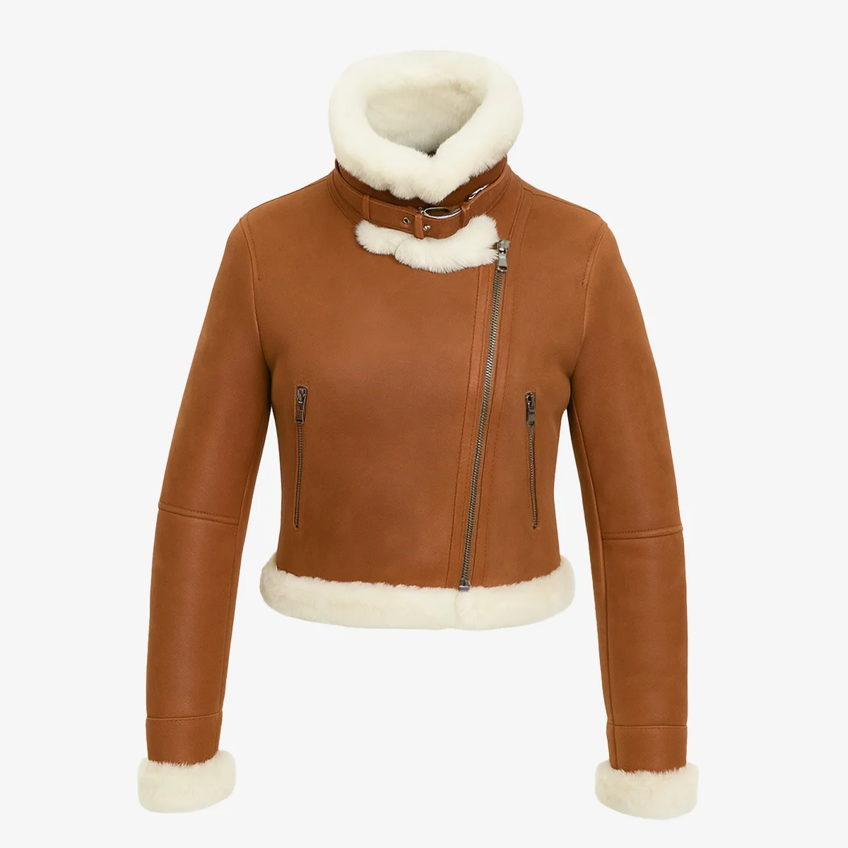 Lady shearling jacket cognac cropped Perfecto - Image 3