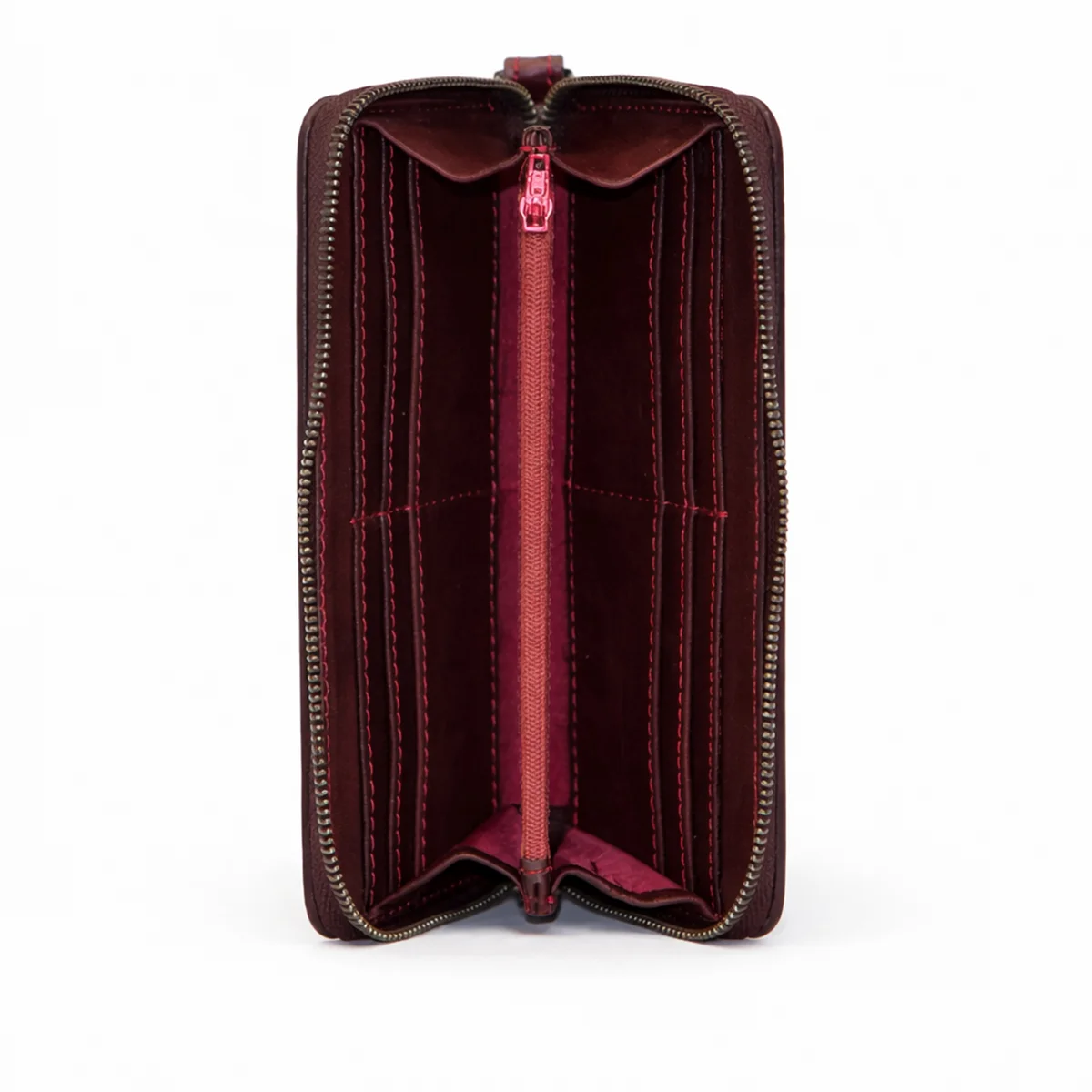 Womens leather clutch wallet with zip burgundy - Image 3