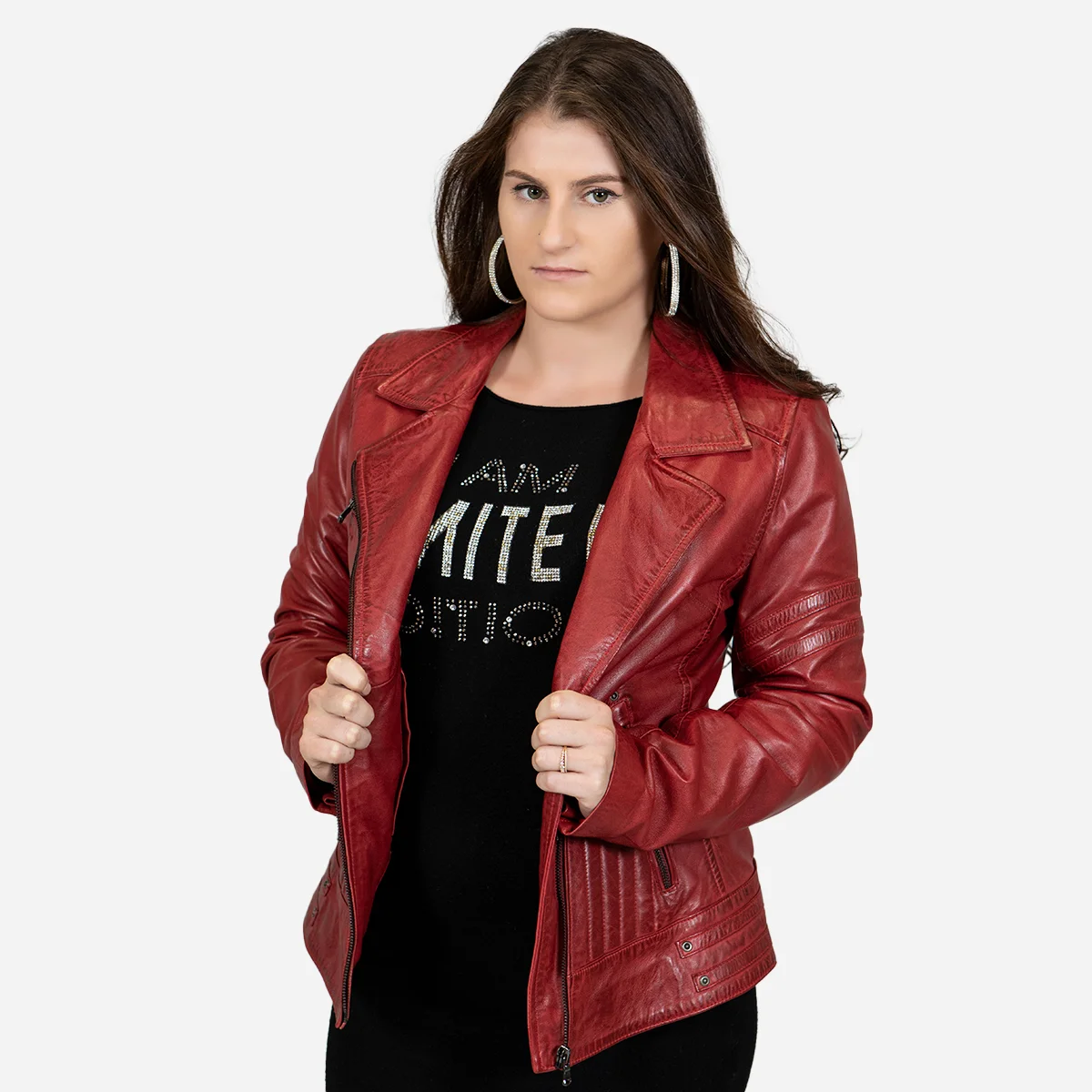 Ladies leather jacket red Jane 5 - Image 3