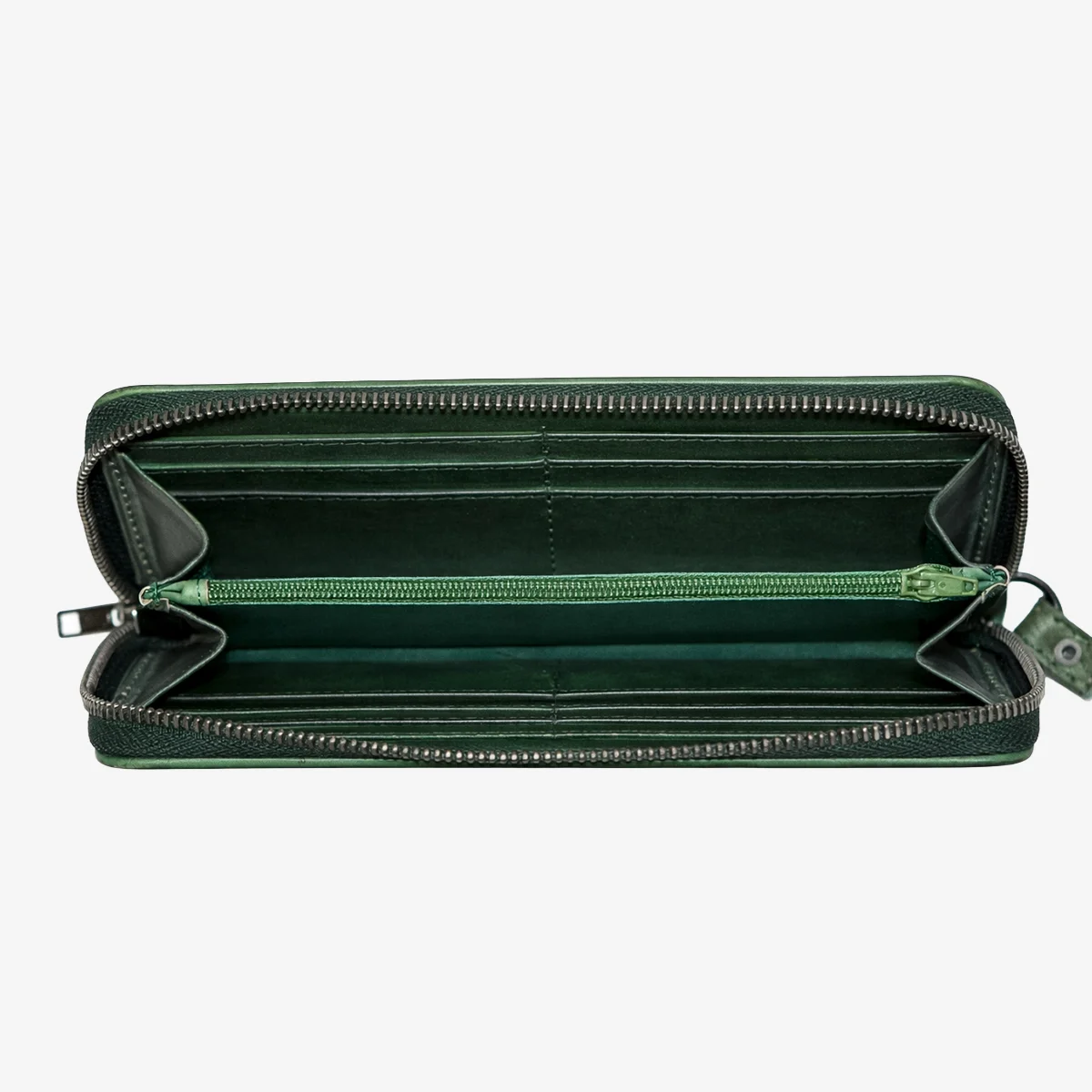 Womens leather clutch wallet with zip green - Image 2