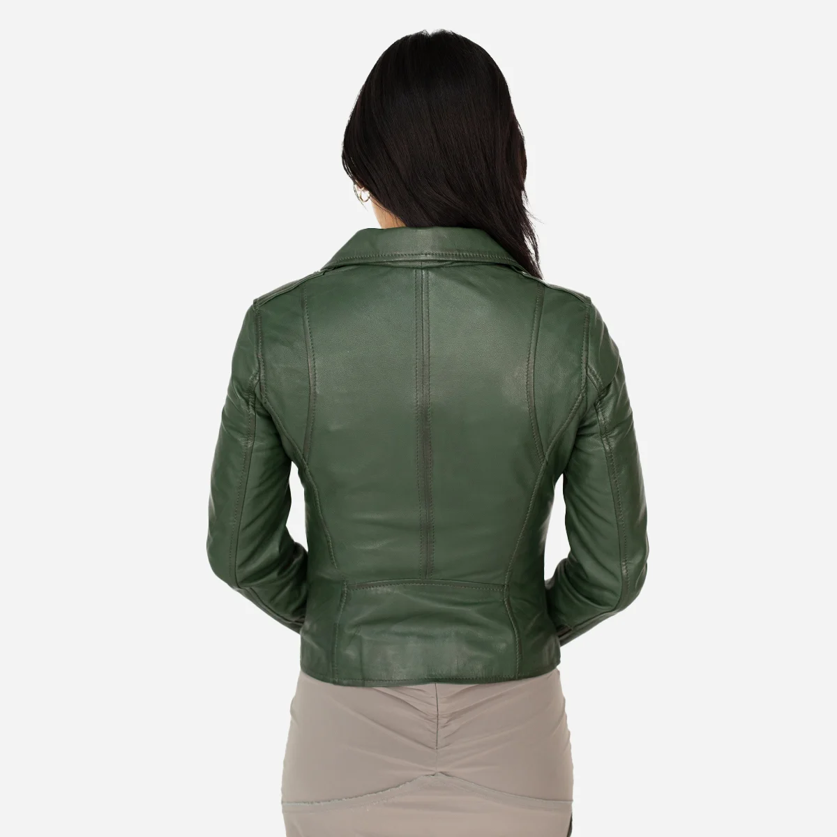 Ladies leather biker jacket green classic Perfecto - Image 3