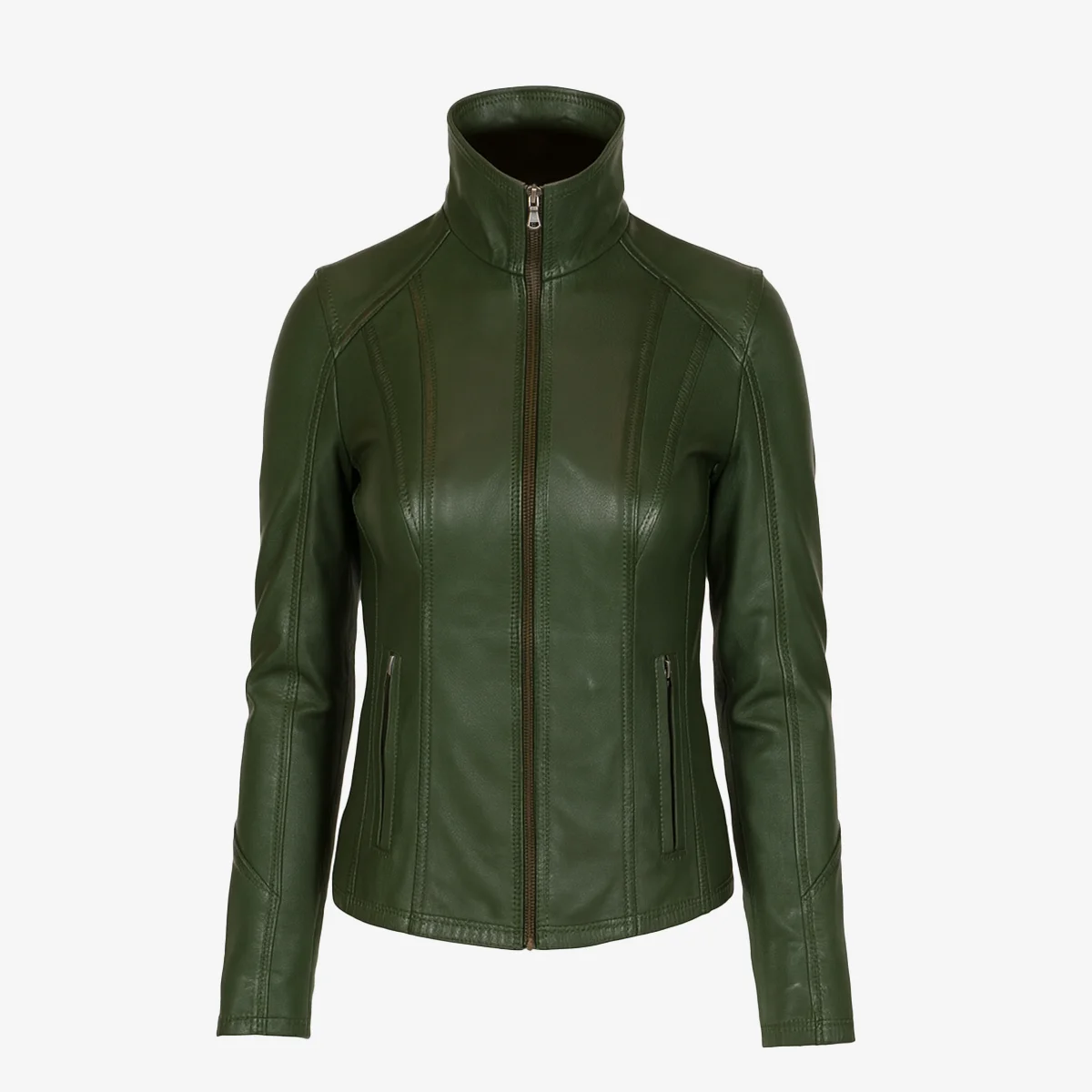 Women's Leather Jacket green 9938 A - Image 2