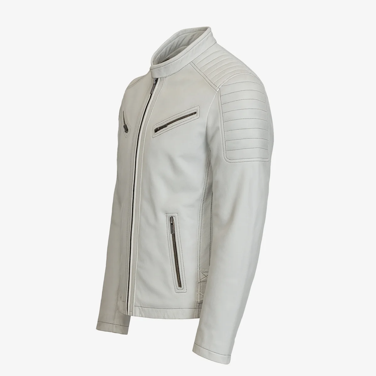 Men's leather jacket white 9948 - Image 2