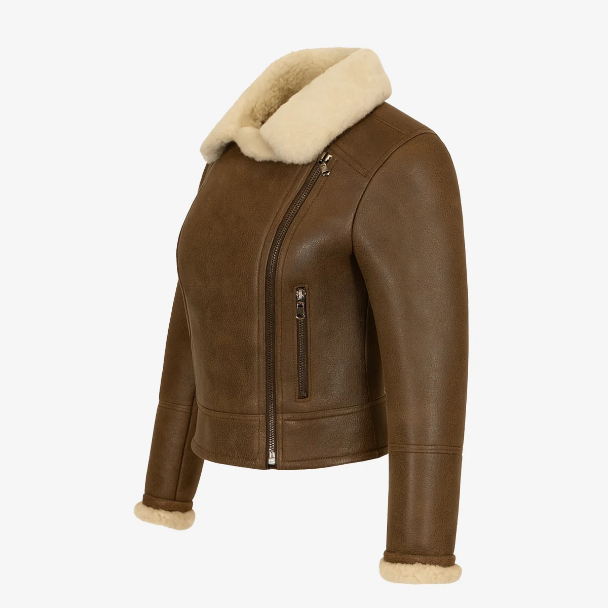 Women's shearling crop coat hazelnut Bronx - Image 2
