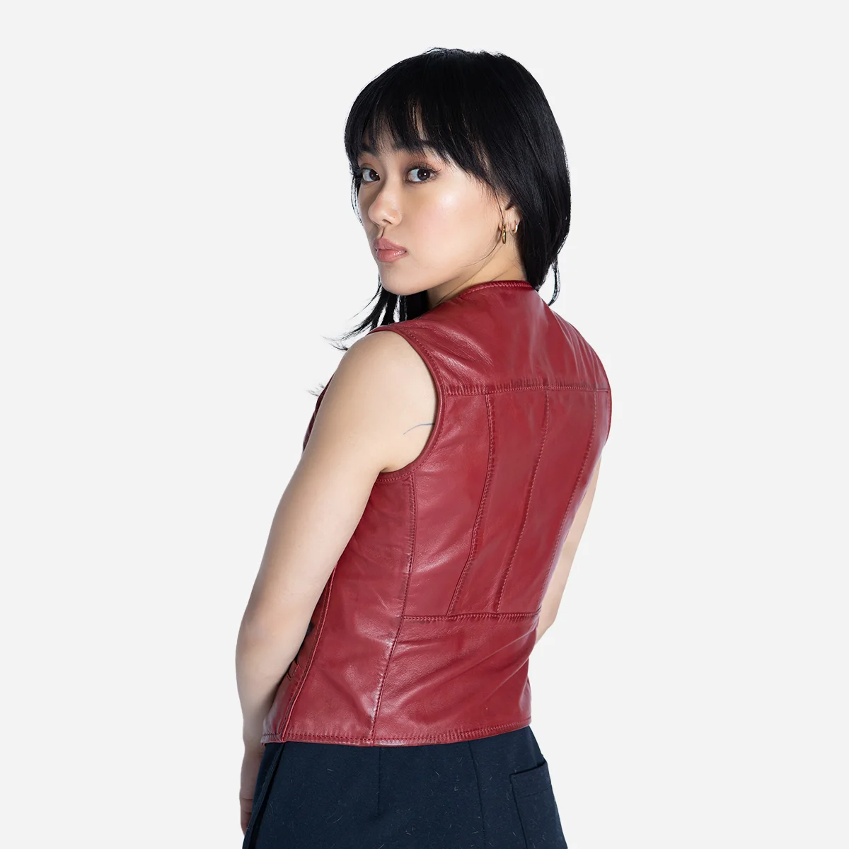 Women leather vest red waistcoat - Image 4
