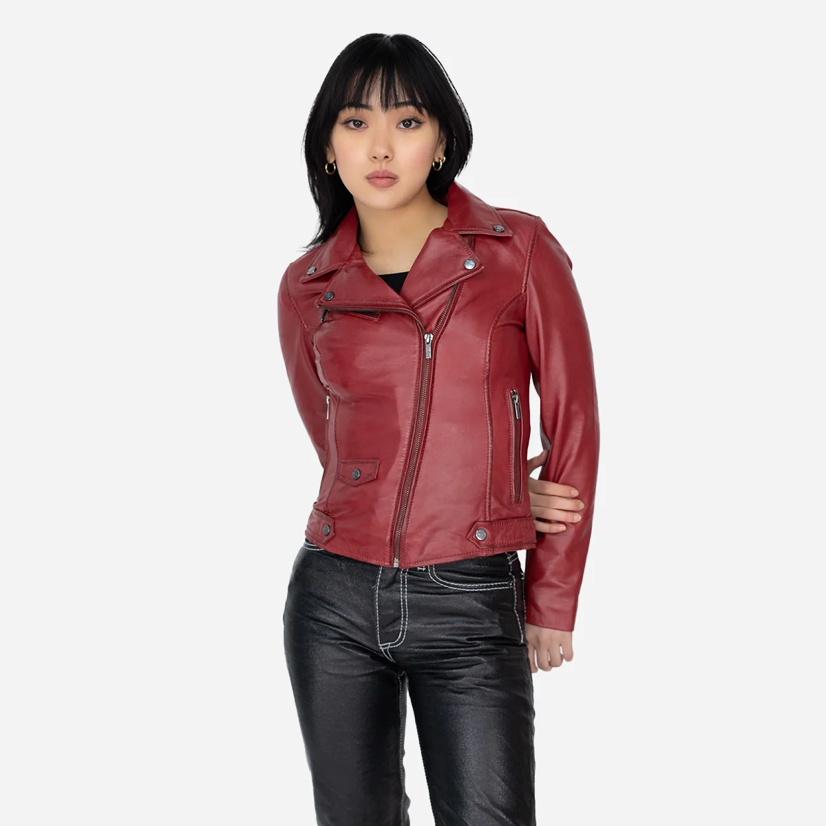 Ladies leather biker jacket red classic Perfecto - Image 3