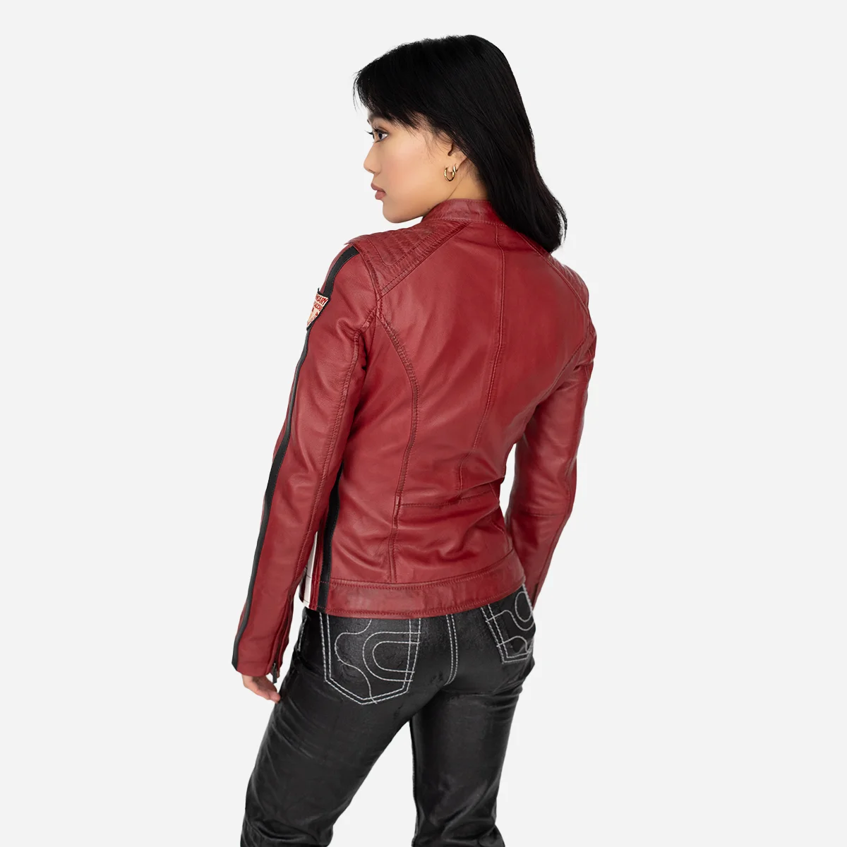 Ladies leather biker jacket red Lady T 24 - Image 3