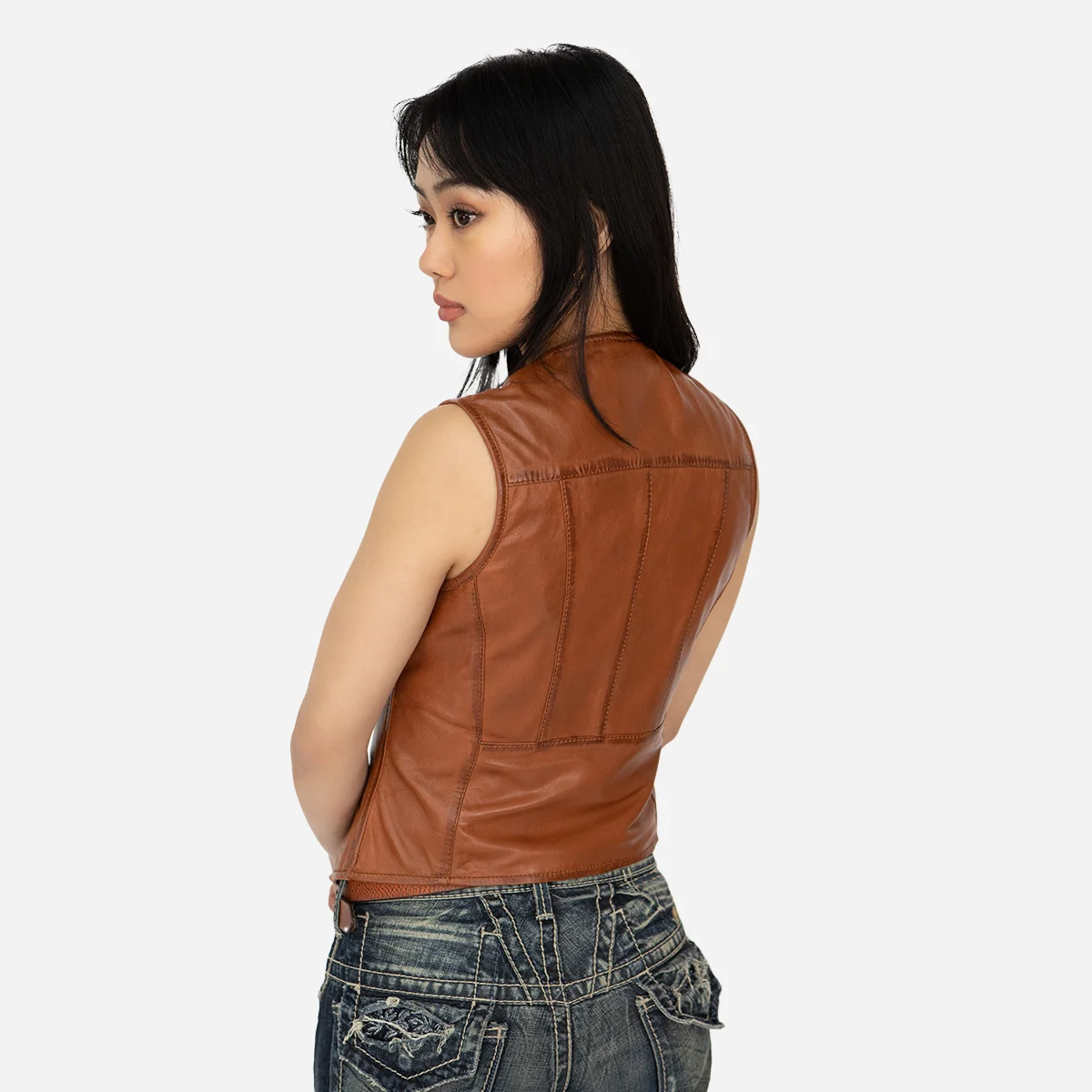 Ladies leather vest brandy Lady waistcoat - Image 3