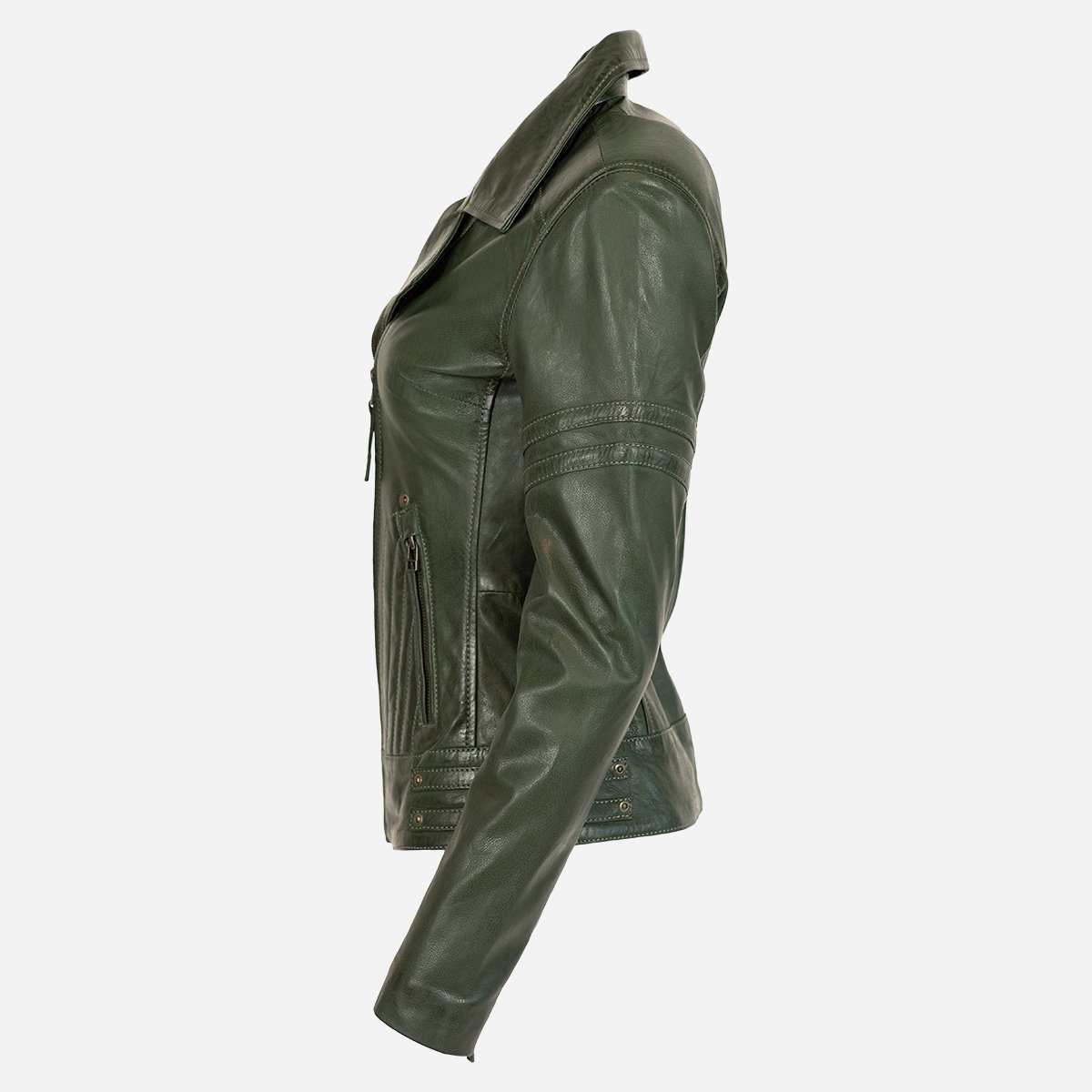 Ladies leather jacket green Jane 5 - Image 3