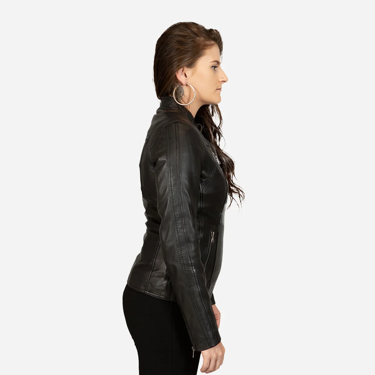 Womens leather jacket black 9902 - Image 3