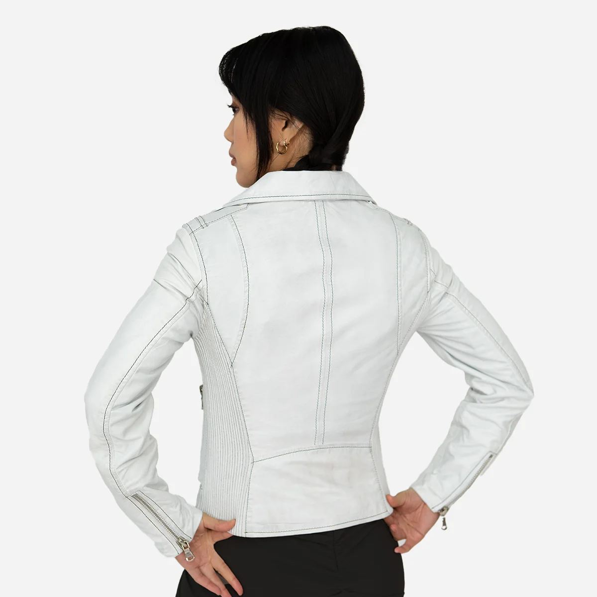 Ladies leather biker jacket perfecto white 9905 - Image 3