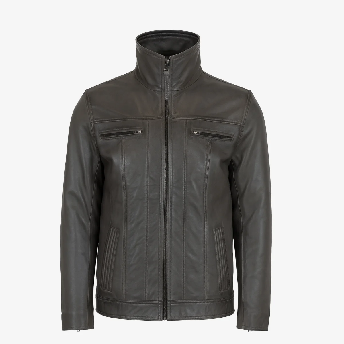 Mens leather jacket charcoal Da004 - Image 4