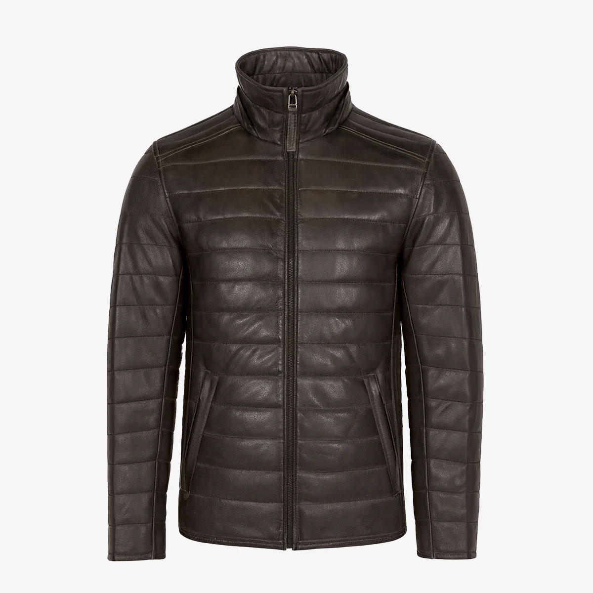 Mens leather puffer jacket charcoal Basicmen - Image 4