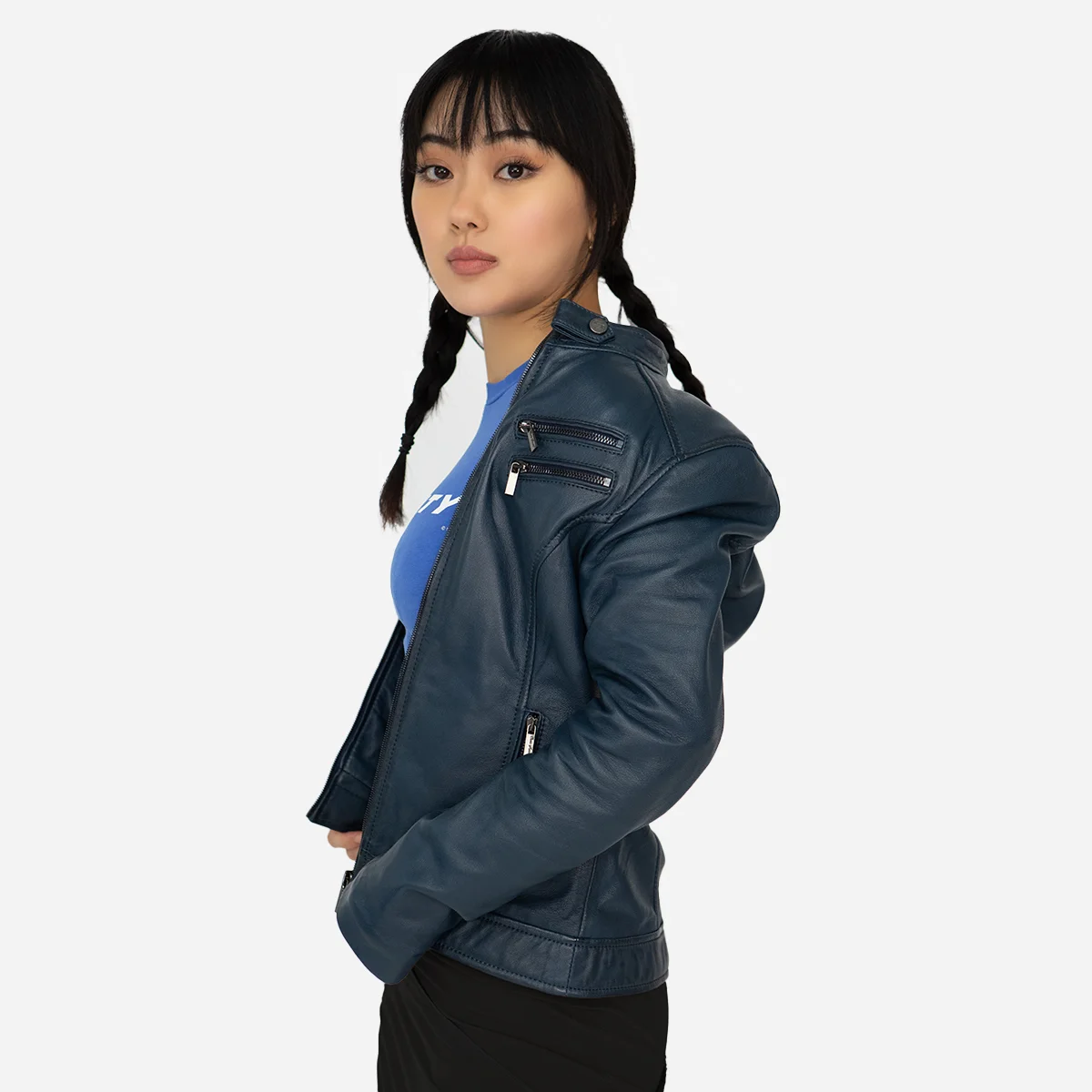 Womens leather jacket jeans blue Sonia K - Image 4
