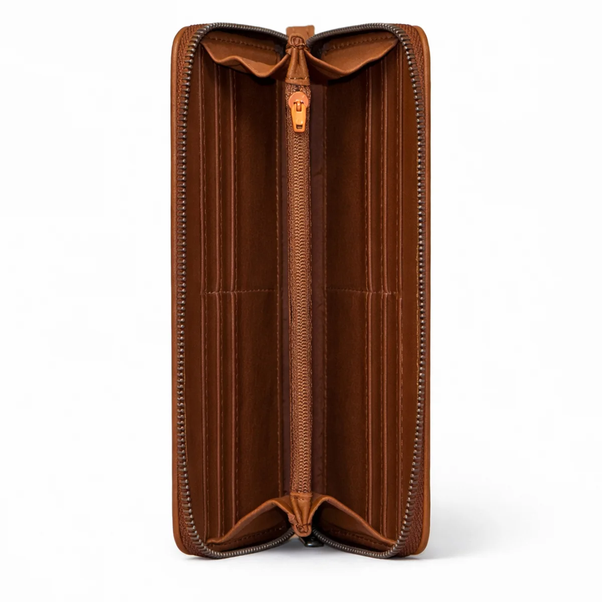 Womens leather clutch wallet with zip cognac - Image 3