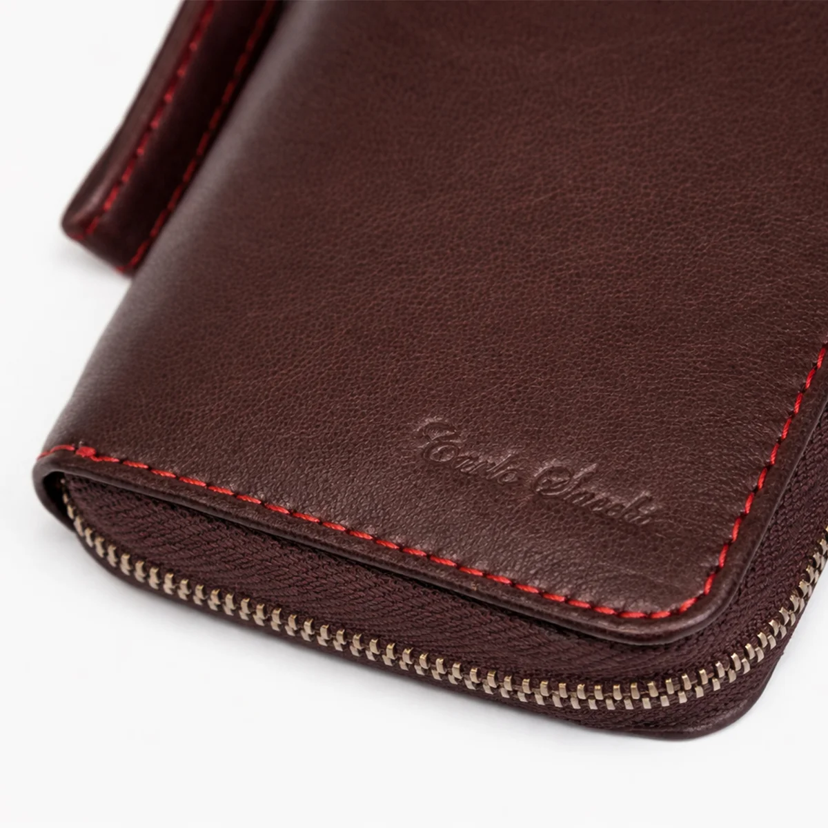 Womens leather clutch wallet with zip burgundy - Image 4
