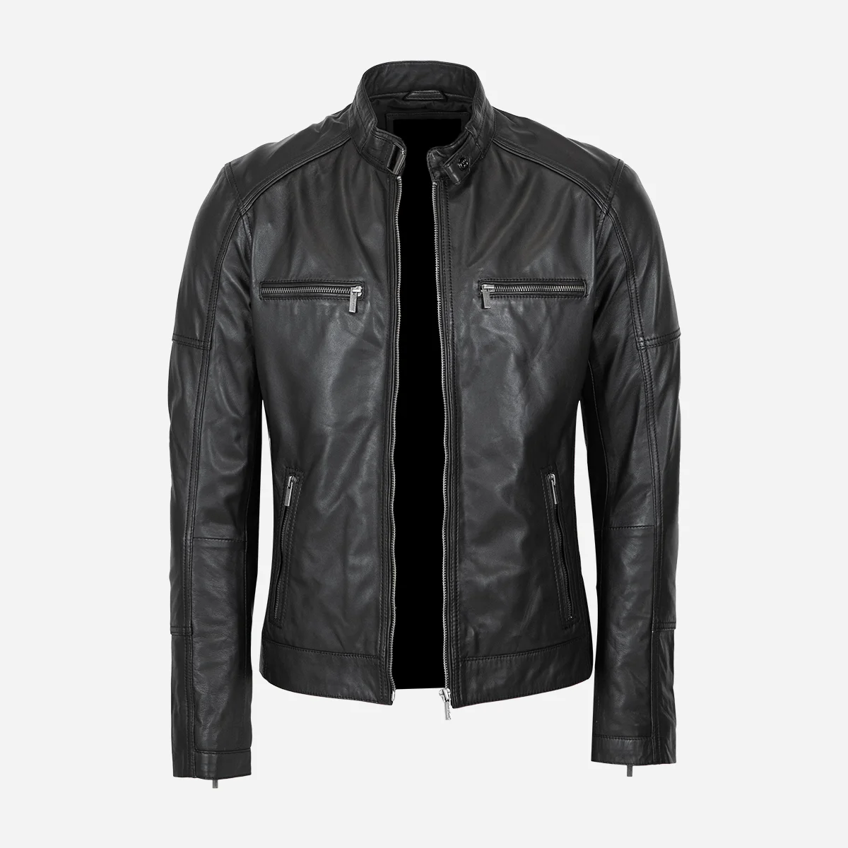 Mens leather jacket black N082 - Image 4