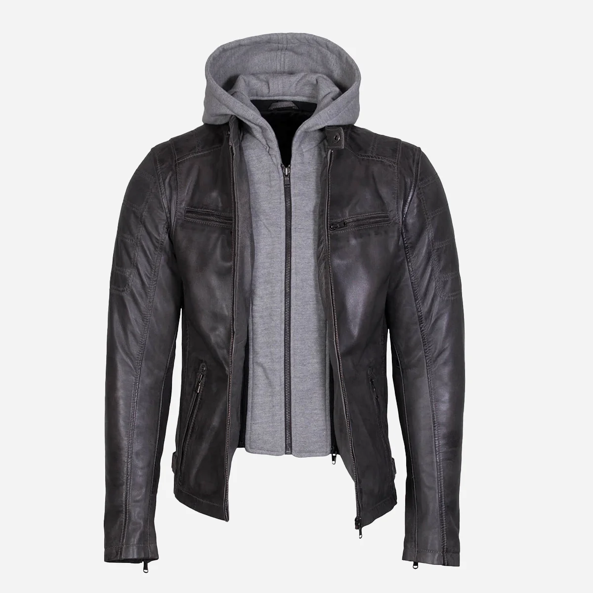 Mens leather jacket charcoal 9980 - Image 4