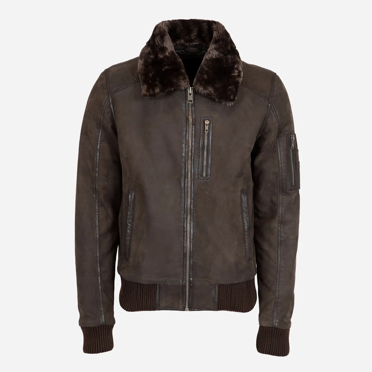 Mens Leather Lamb stonewash dark brown Bomber - Image 4