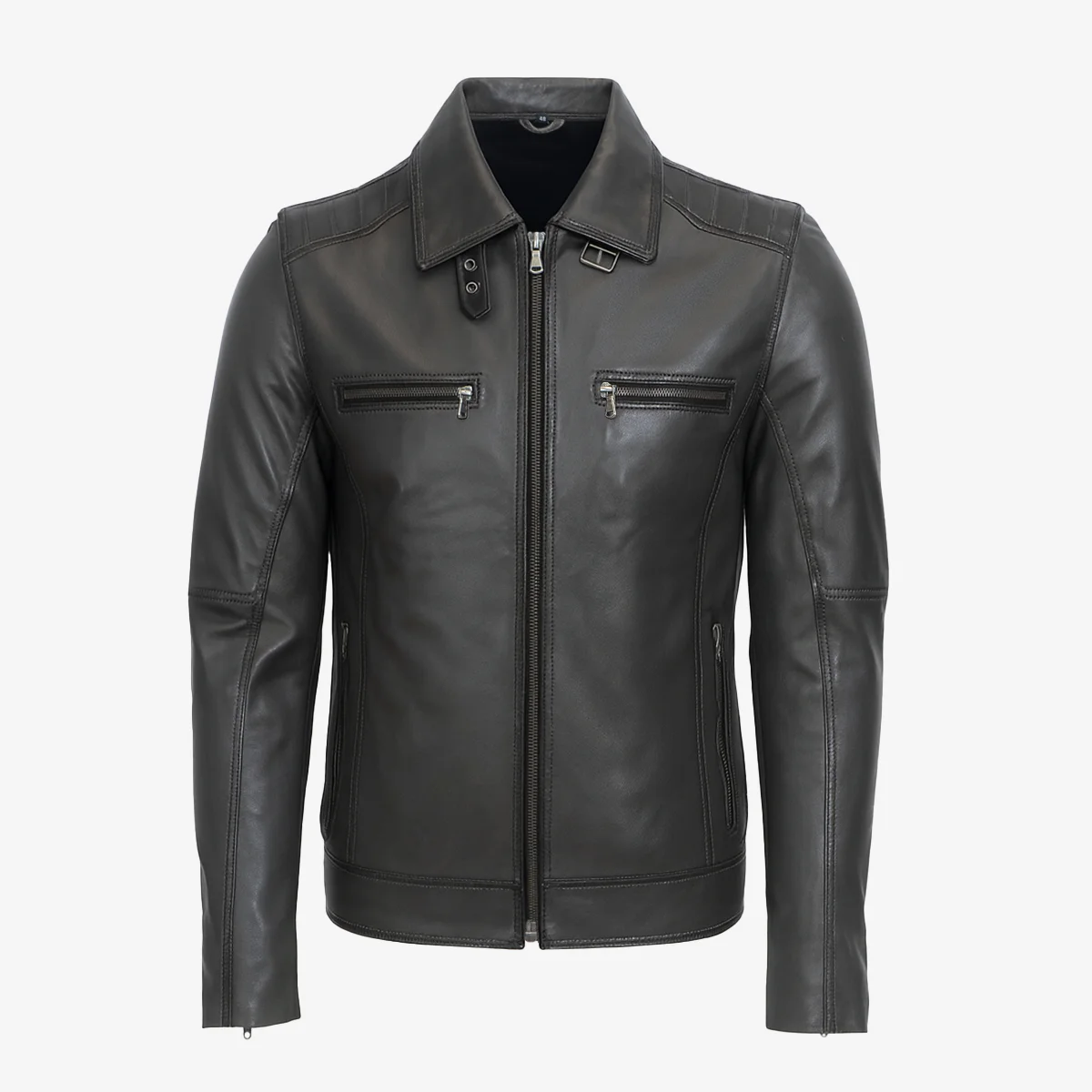 Men's hood leather jacket charcoal 9932 - Image 5