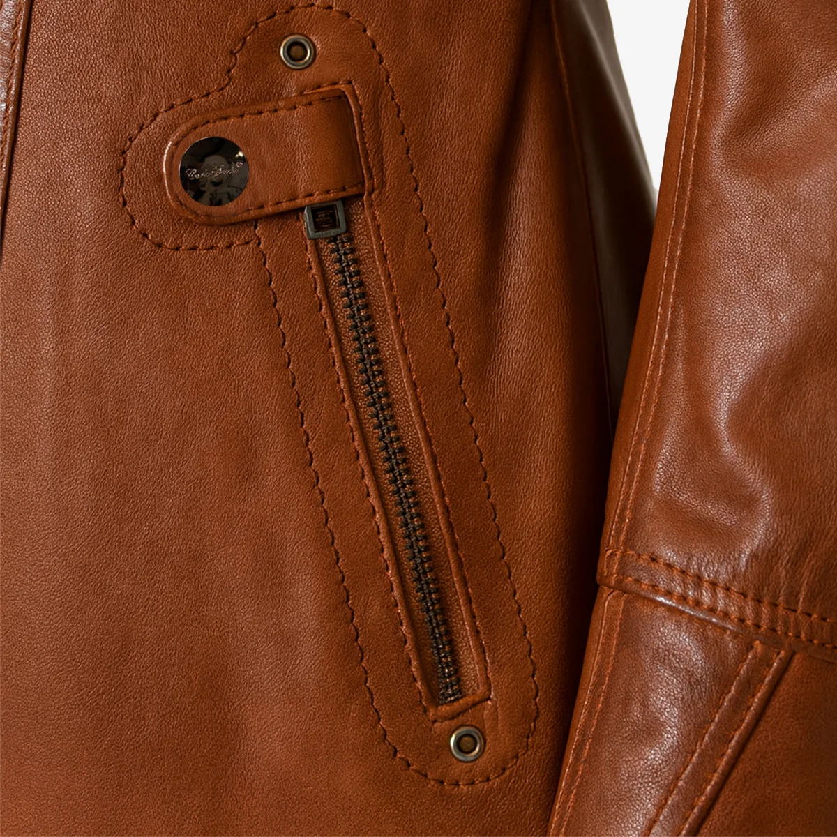 Womens leather half long jacket brandy Sofia - Image 5