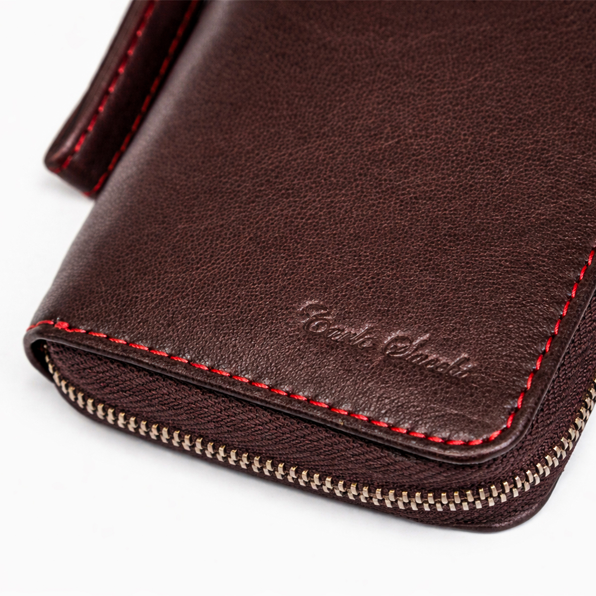 Womens leather clutch wallet with zip burgundy - Image 5