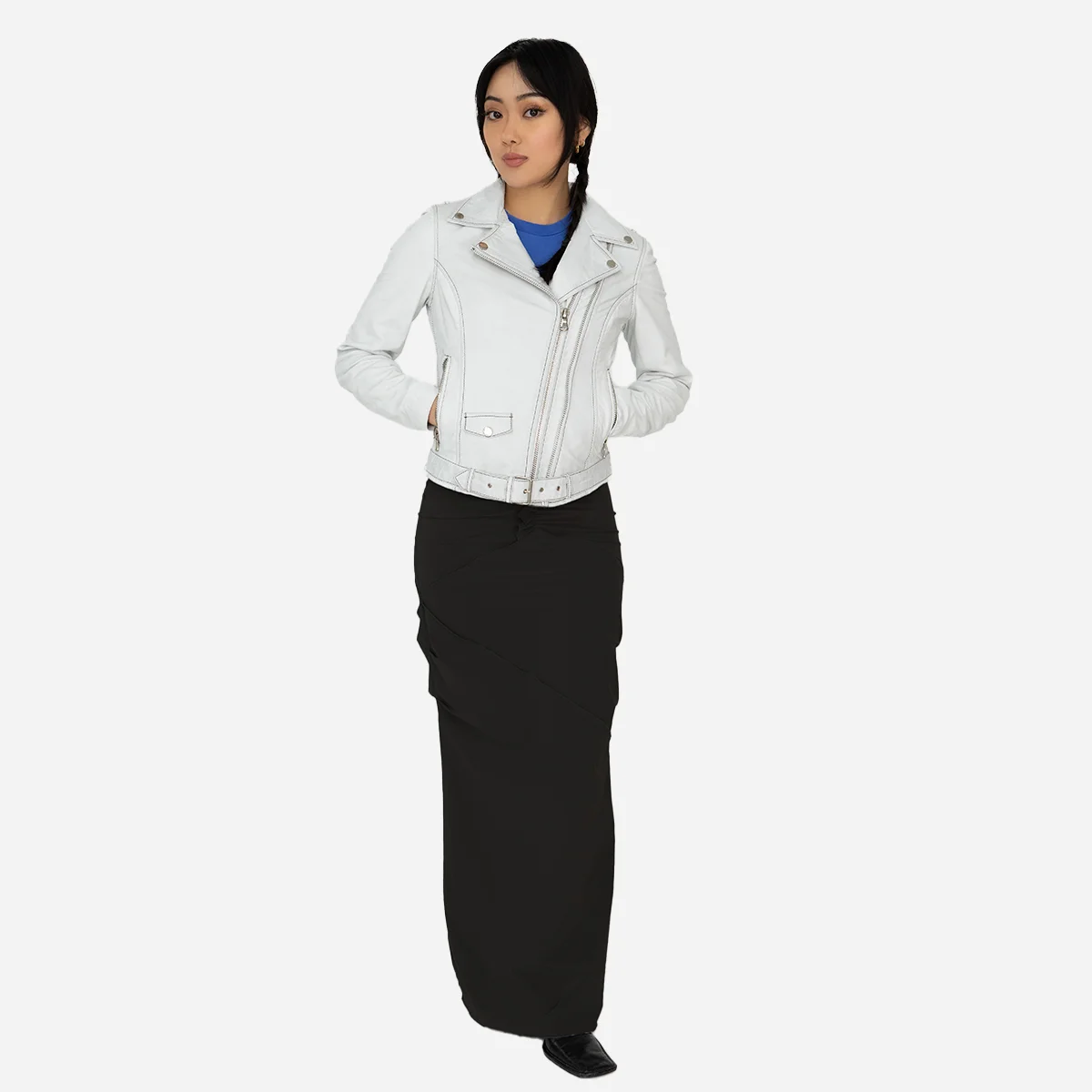 Ladies leather biker jacket perfecto white 9905 - Image 4