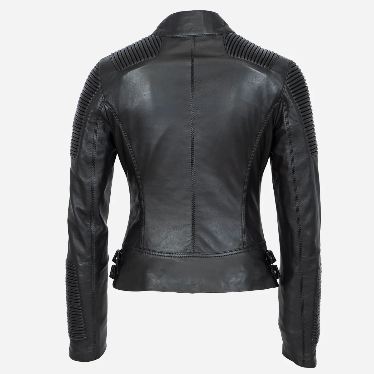 Ladies leather biker jacket black Aqb - Image 5