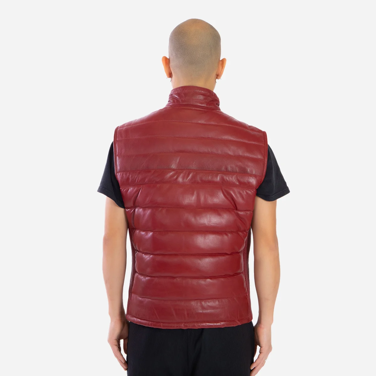 Mens leather puffer red bodywarmer - Image 5