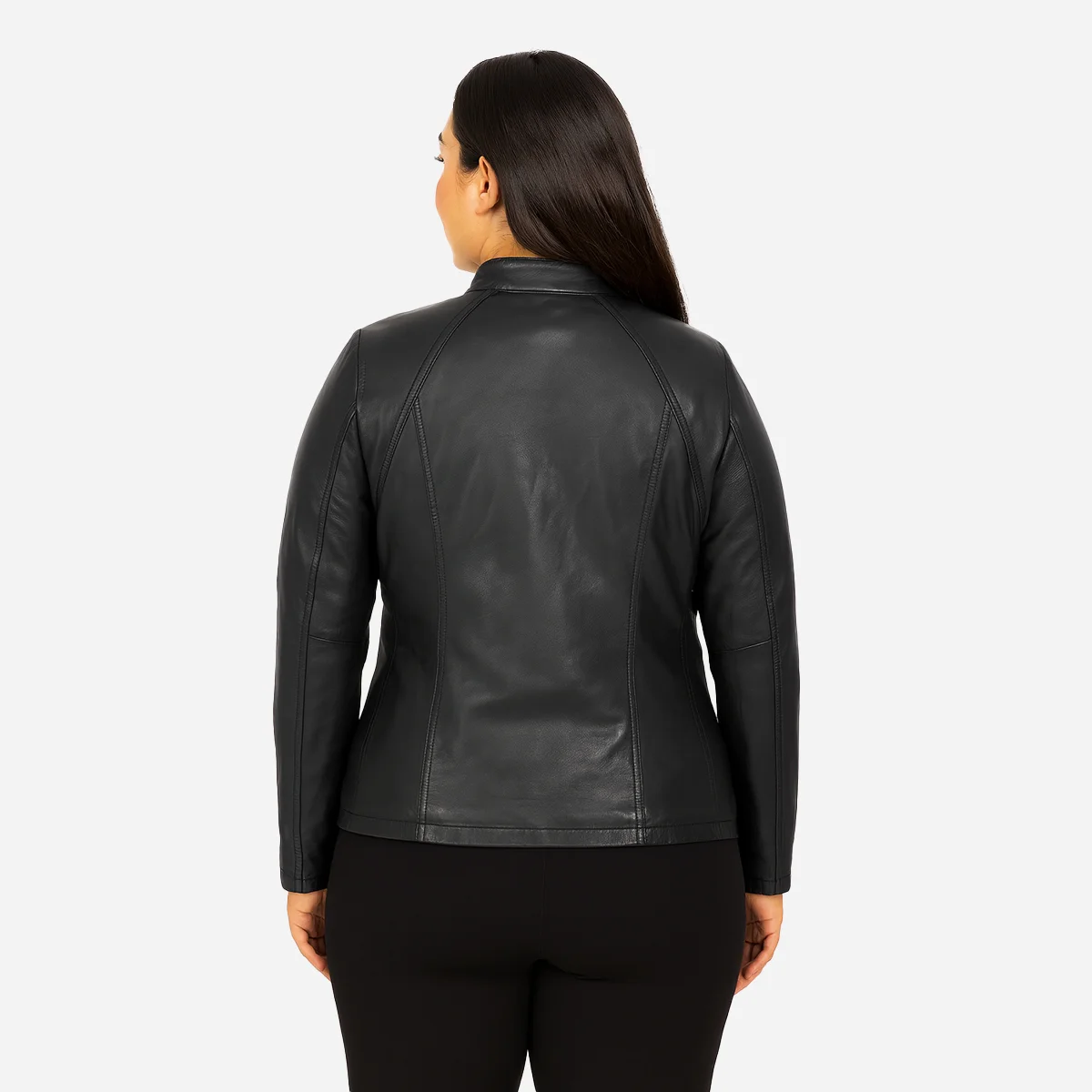 Womens leather plus size jacket black 998 - Image 2