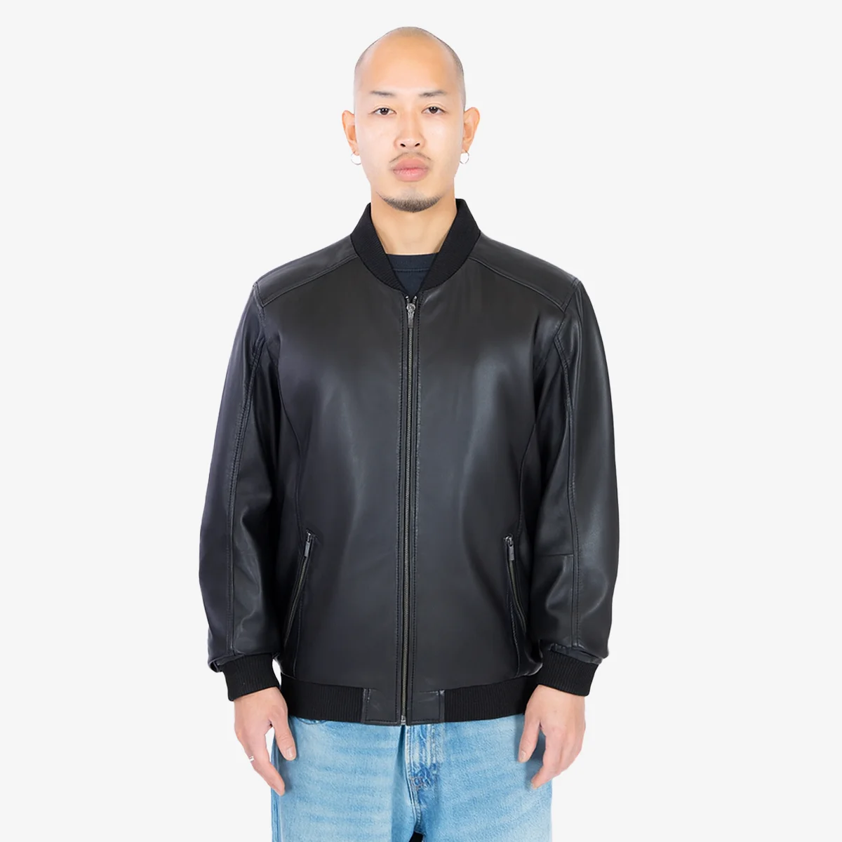 Men's leather bomber jacket black