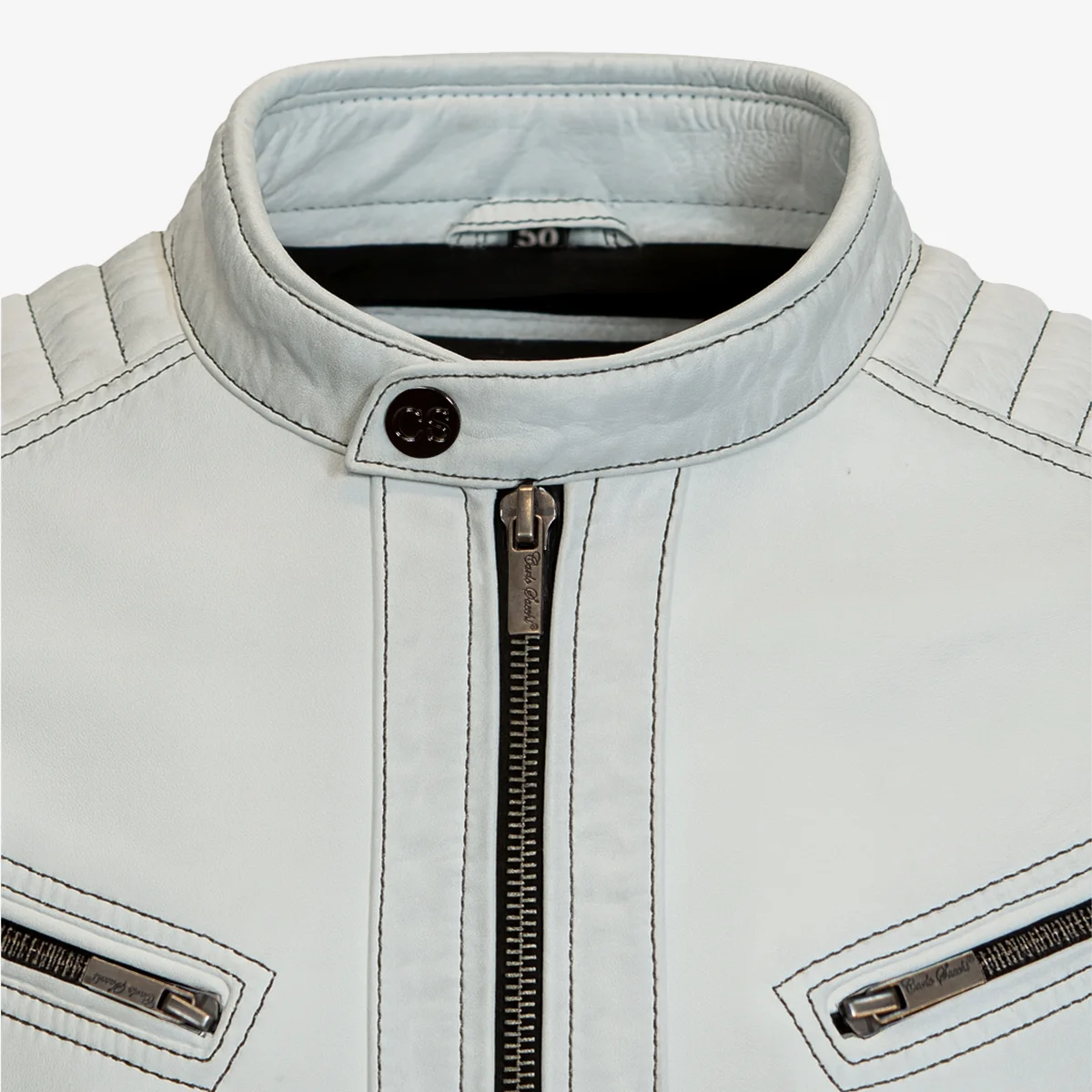 Men's leather jacket white 9948 - Image 5