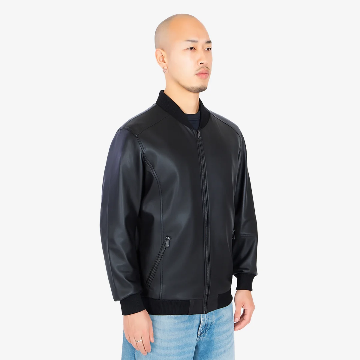 Men's leather bomber jacket black - Image 2