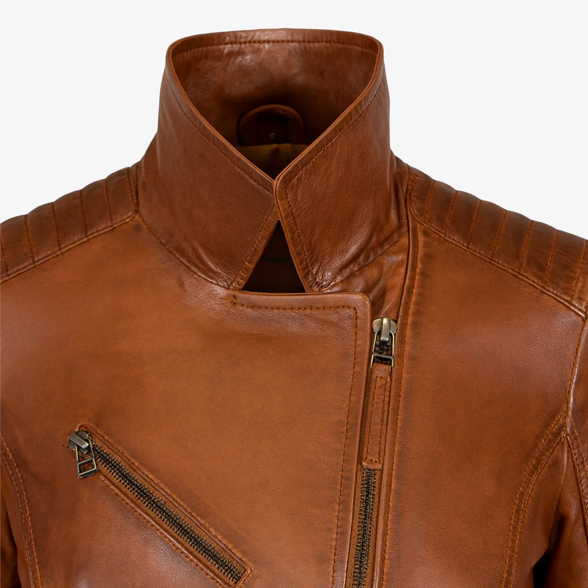 Womens leather half long jacket brandy Sofia - Image 4