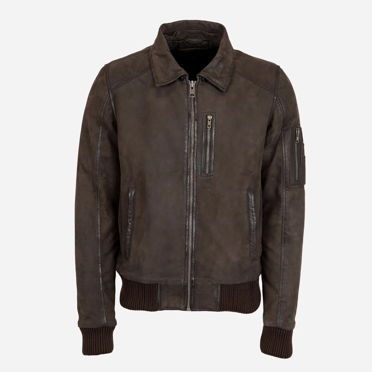 Mens Leather Lamb stonewash dark brown Bomber - Image 6