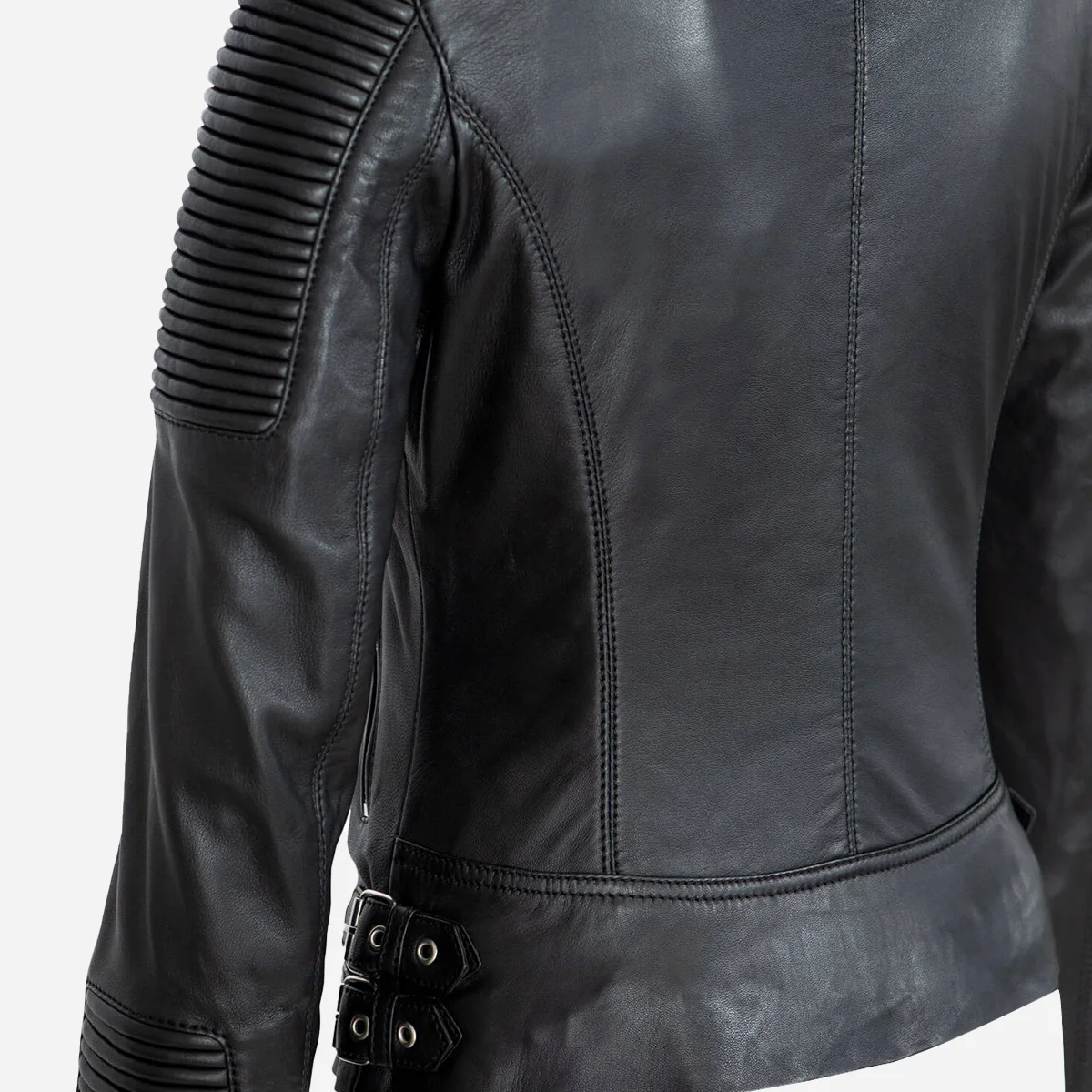Ladies leather biker jacket black Aqb - Image 6
