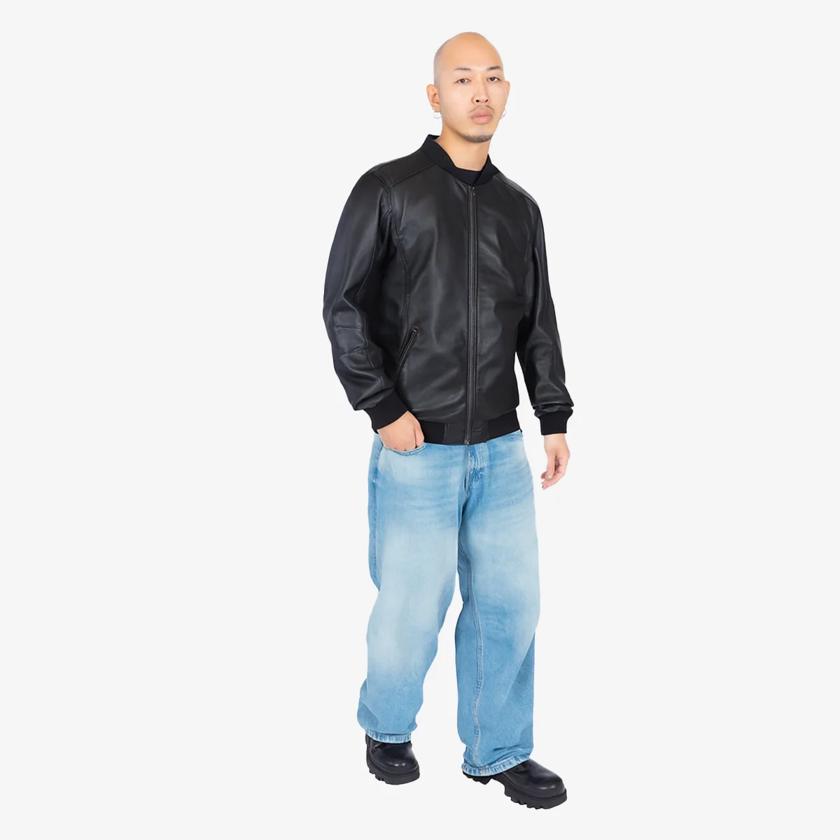 Men's leather bomber jacket black - Image 4
