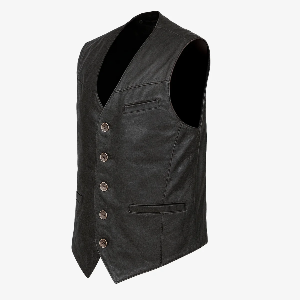 Mens leather waistcoat black 9914 - Image 2