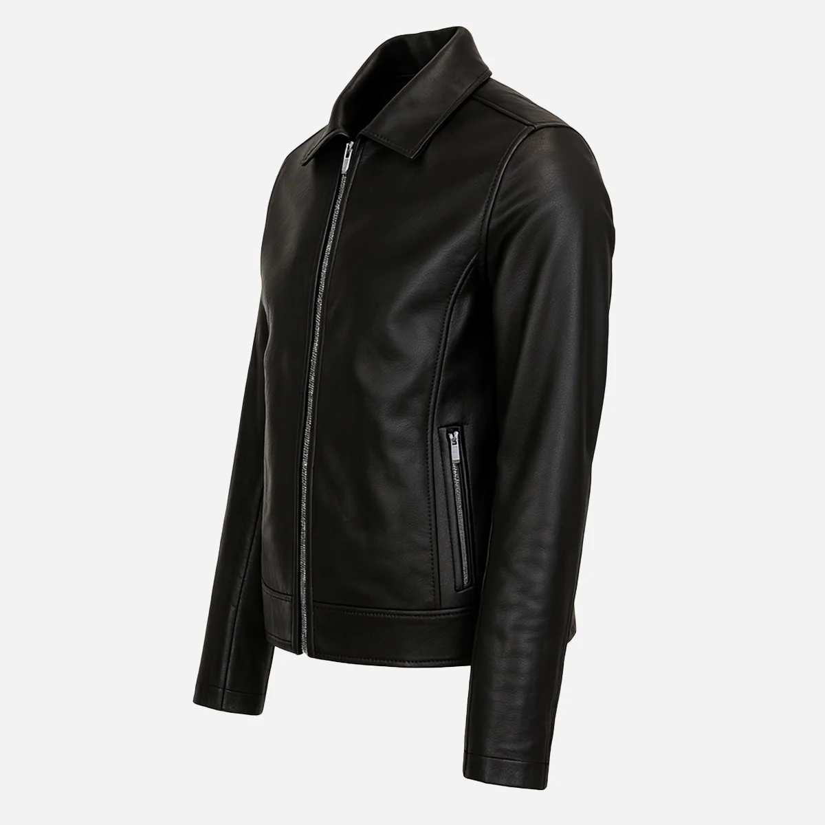 Mens classic leather jacket black 9932C - Image 2