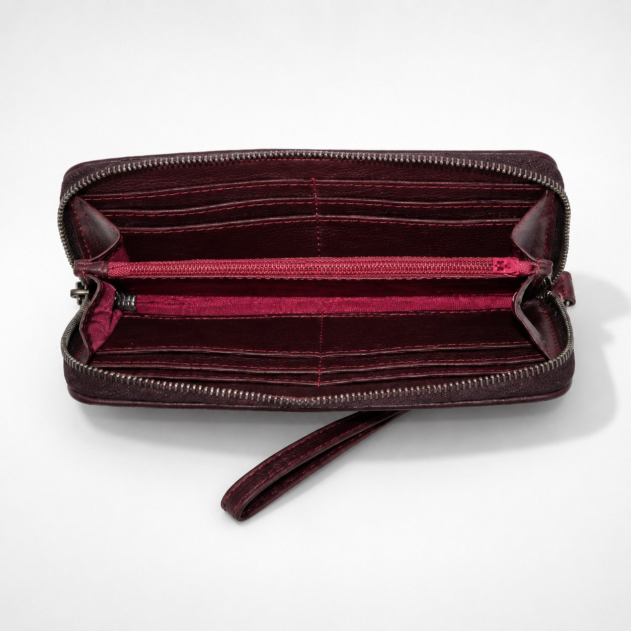 Womens leather clutch wallet with zip burgundy - Image 4