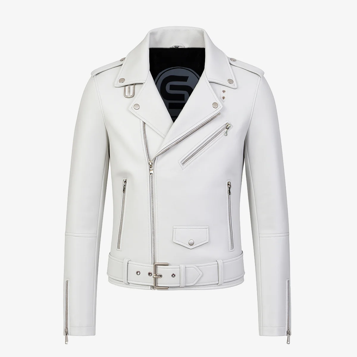 Mens leather biker jacket perfecto white 9915