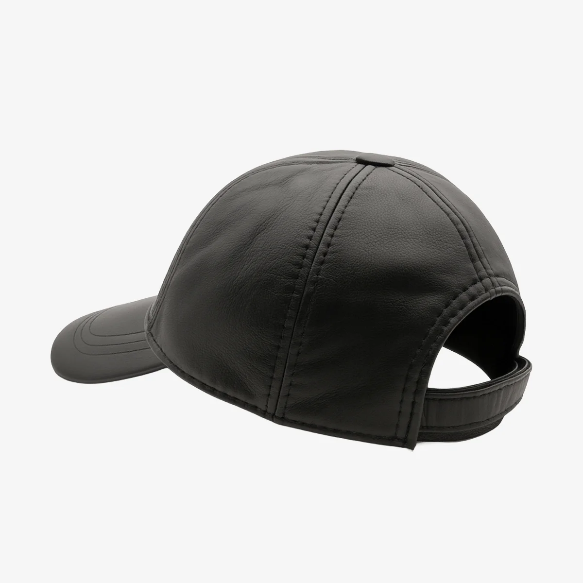 Unisex adjustable sheep nappa black baseball leather cap - Image 2