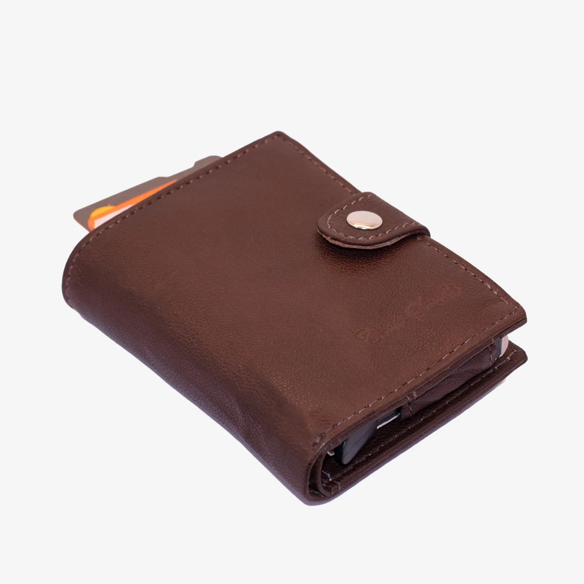 Carlo Sacchi dark brown RFID leather metal cardholder wallet - Image 5